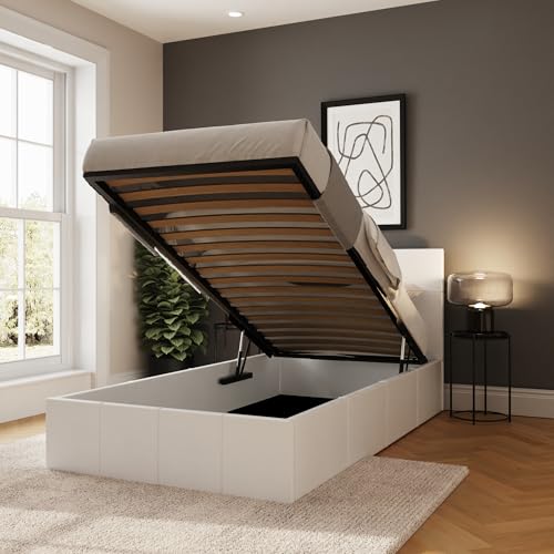 GFW Classic Ottoman Storage Bed - Single Size, White Faux Leather Upholstery | Gas Lift 4