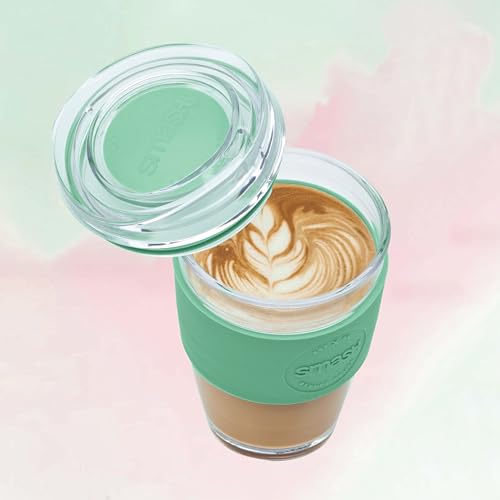 Smash Borosilicate Glass Coffee Cup - 350ml/8oz, Sage Sleeve | Barista Friendly Reusable Cup 4
