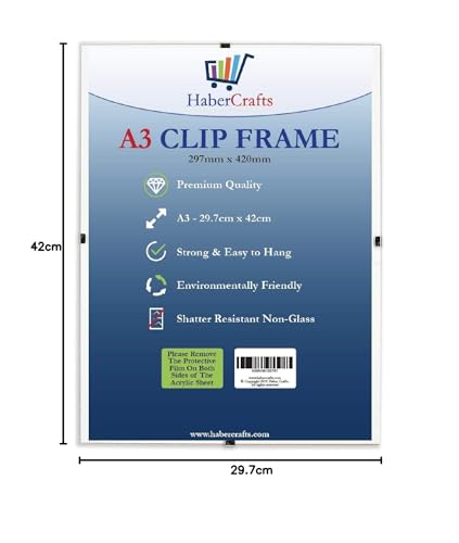 Habercrafts A3 Clip Frame - Frameless Picture Display | MDF Backing | Shatter Resistant Cover | Pack of 1 9