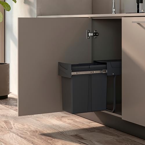 Emuca Under Counter Waste Container - 20L Capacity | Steel & Plastic | Anthracite Grey 3