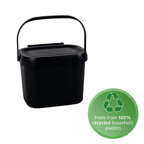 Addis Eco Kitchen Food Waste Compost Caddy Bin - 4.5L Capacity | Recycled Black Plastic | Made in UK