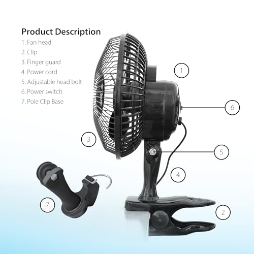 RAM Clip On Fan 15W 6 Inch Electric Desk Fan with 2 Speed Settings | Portable Black Plastic 4