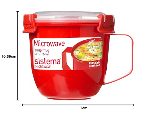 Sistema Microwave Soup Mug - 565 ml Capacity | Splatter-Free Heating | Red Plastic | 1 Count 9