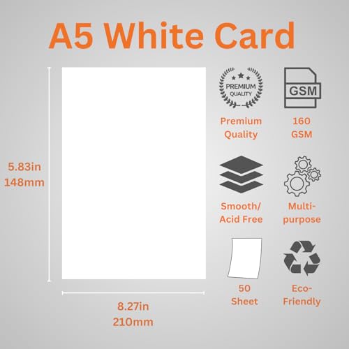 Hawksbill A5 White Card 160 GSM - 50 Sheets Smooth Cardstock for Printing & Crafts 2