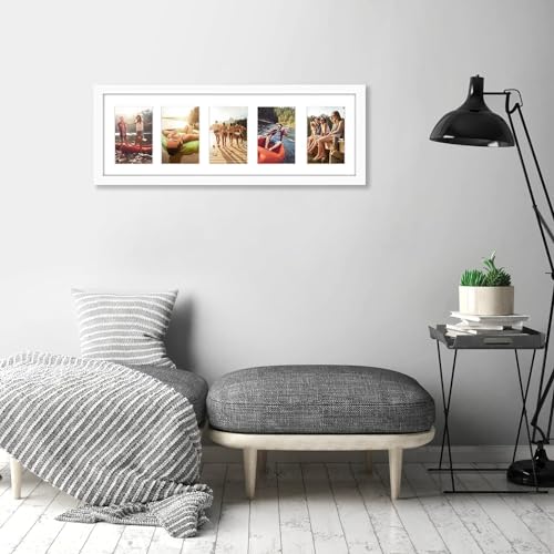 Americanflat 8x24 Collage Photo Frame White | Fits Five 4x6 or One 8x24 Photo | Shatter-Resistant Glass 4