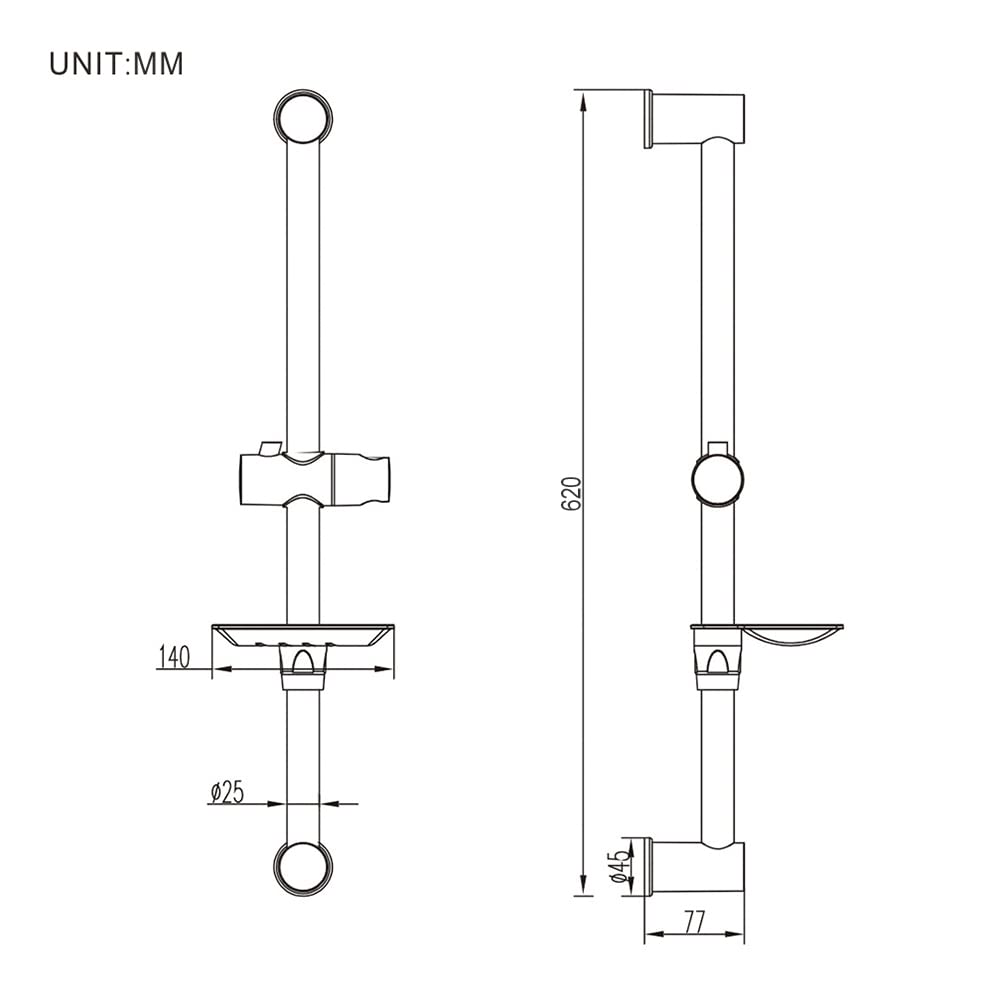 Ibergrif M20802-1 Shower Riser Rail - Nail-Free Slide Bar, Adjustable Height, Stainless Steel 3