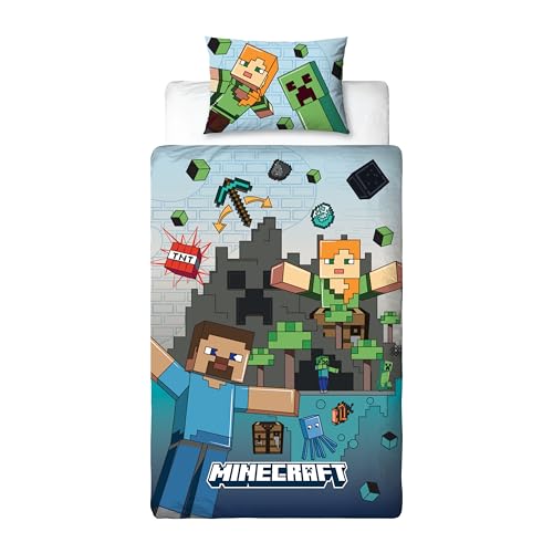 Character World Minecraft Reversible Single Duvet Cover Set | Polycotton Mix | UK Size 2