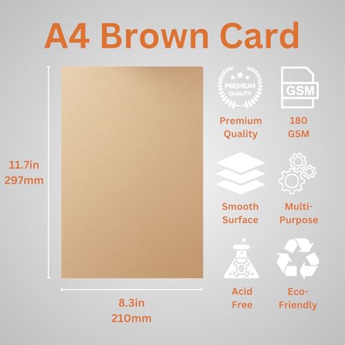 Hawksbill Brown Kraft Card A4 - 50 Sheets, 180 GSM | Durable & Eco-Friendly for Crafting 3