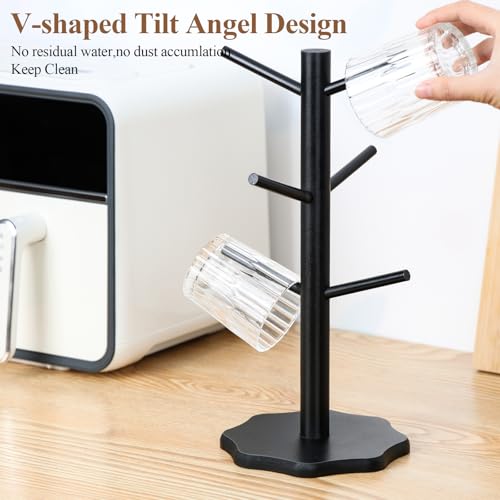 Euqvunn Wooden Mug Tree Holder for 6 Mugs | Black Finish | Easy 2-Step Install 4