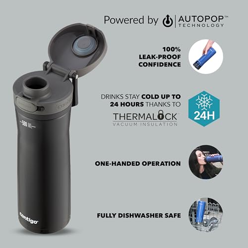 Contigo AUTOPOP Vacuum-Insulated Water Bottle - Leak-Proof | Keeps Cold 24 Hrs | 590 ml