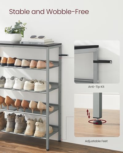VASAGLE Shoe Rack - 5-Tier Storage with Adjustable Shelves | Industrial Design | Charcoal Grey & Silver 10