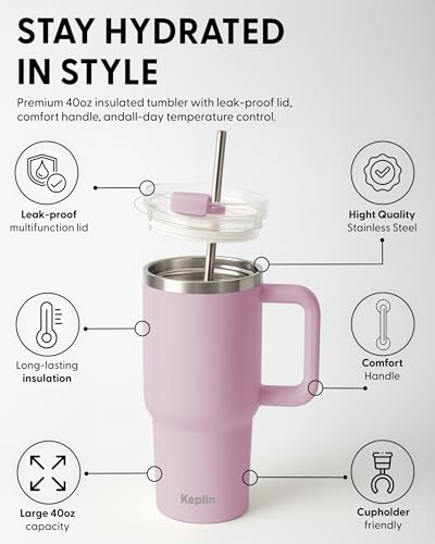 KEPLIN 40 oz / 1200 ml Insulated Travel Tumbler - Double Wall Stainless Steel | Cream Pink 3