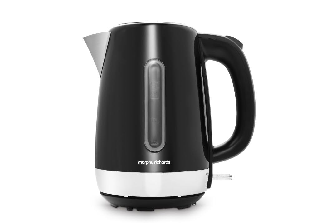 Morphy Richards Equip Jug Kettle, 1.7L, 3Kw Rapid boil, Removeable Limescale Filter, Easy View Water Gauge, Stainless Steel Case, Black, 102783 1