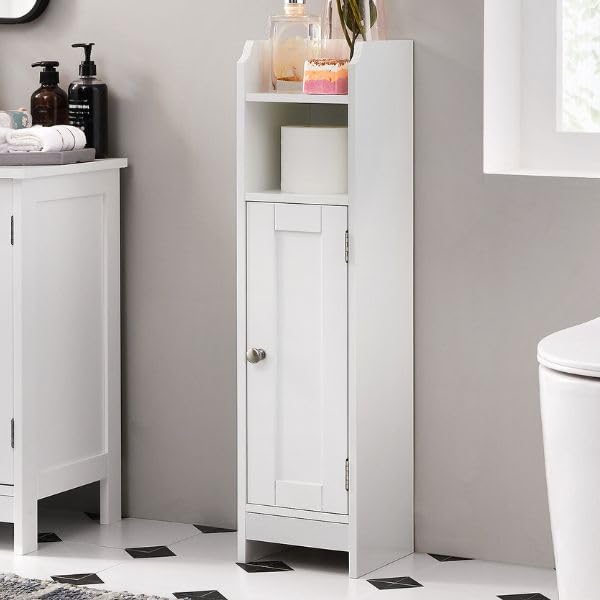 VASAGLE Slim Bathroom Floor Storage Cabinet - White, 80H cm, Adjustable Shelves | BBC310W01 4