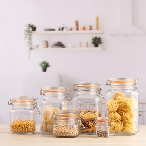 Kilner Square Clip Top Jars - Airtight Seal for Preserving | Set of 4, 0.5 Litre (500ml) 4