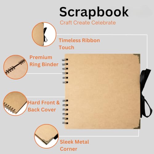 Hawksbill Brown Kraft Scrapbook Photo Album - 60 Pages | 12' X 12' Spiral Bound 3