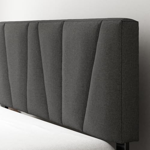 Zinus Maya King Bed Frame with Headboard - 11.8'' Height - Dark Grey Upholstered Base 3