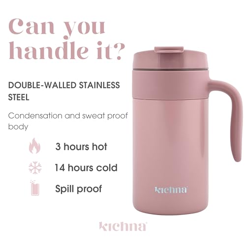 Kichna Voyager 550ML Stainless Steel Vacuum Travel Mug | Keeps Cold 14Hrs/Hot 3Hrs | Pink 3