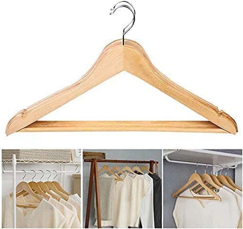 BARGAIN FACTORY Strong Natural Wooden Coat Hangers - 360° Rotatable Hook | Pack of 20 3