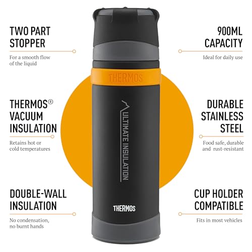 Thermos Matt Black Ultimate Flask - 900ml Insulated Stainless Steel Thermal Coffee Cup | 24hr Hot/Cold