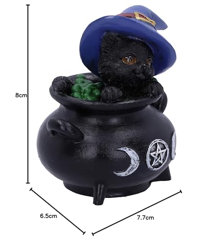 Nemesis Now Hubble and Bubble Witches Familiar Black Cat and Cauldron Figurines, 8cm 8