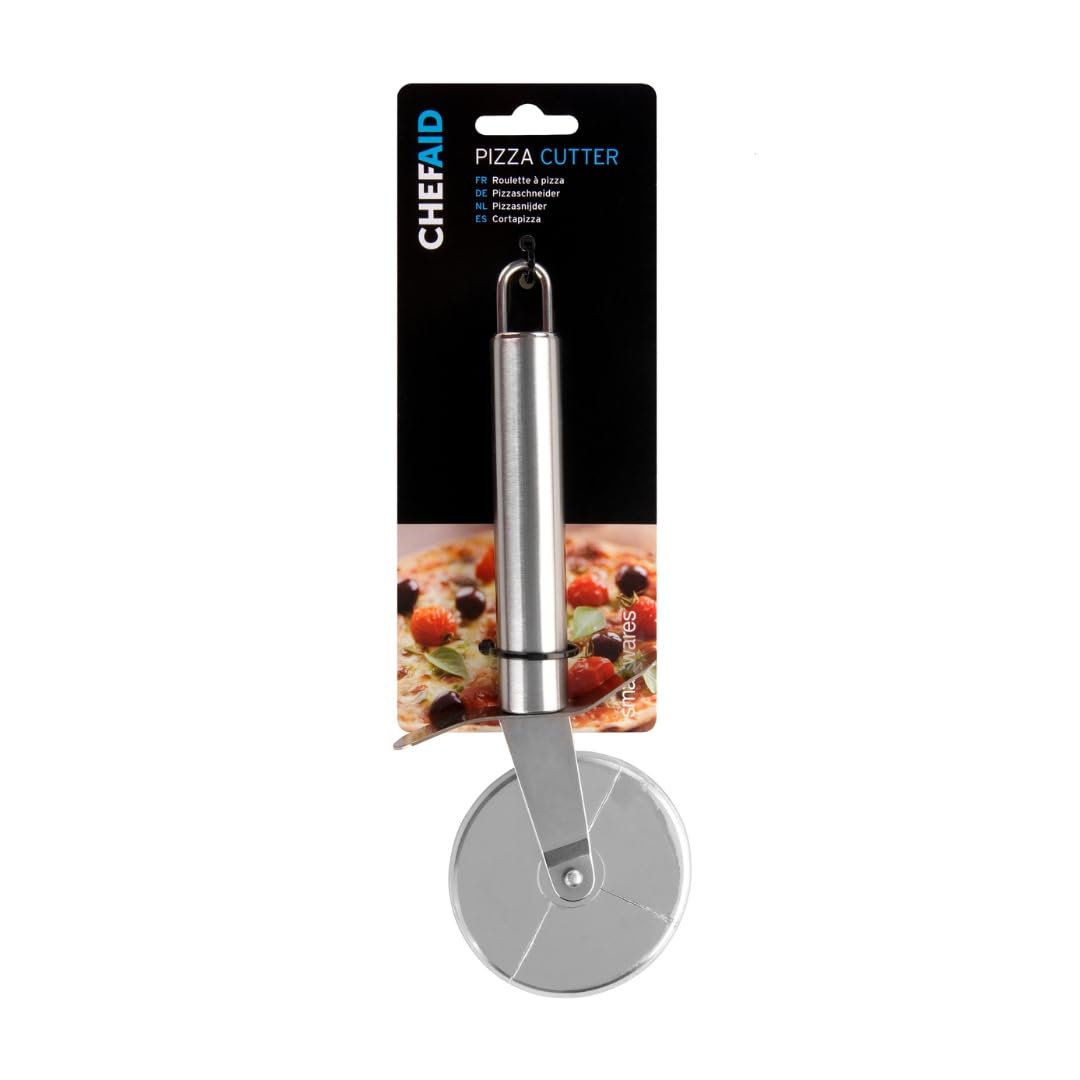 Chef Aid Stainless Steel Pizza Cutter Wheel with Non-Slip Handle and Finger Guard 1