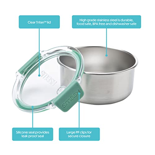 Smash Microwave Safe Stainless Steel Snack Pots - 200ml Capacity, 2 Pack, Sage 5