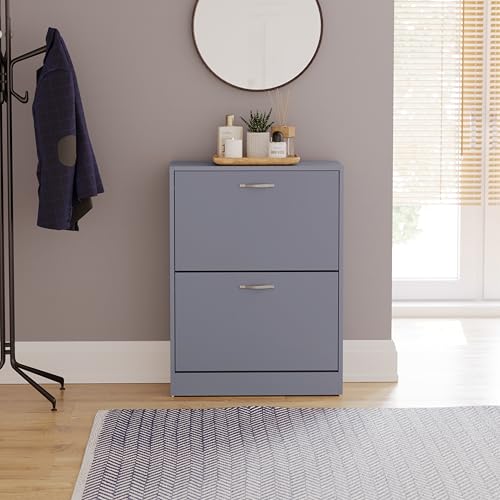 Vida Designs Wooden Shoe Cabinet with 2 Pull-Down Drawers | Slim, Freestanding Storage | Grey 3