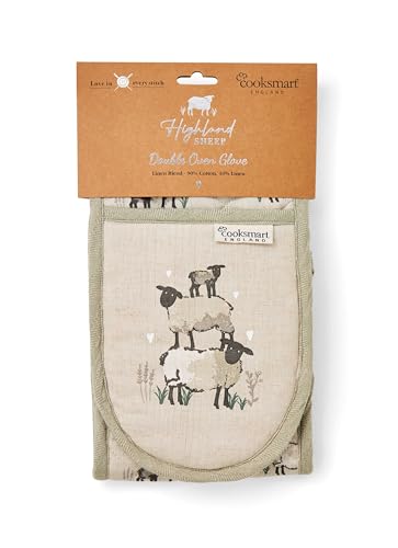 Cooksmart Double Oven Gloves - Heat Resistant Protection | Highland Sheep Design | 2 Pack