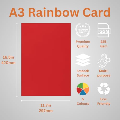 Hawksbill Card Stock - A3, 225 GSM Heavyweight, Bright Rainbow Colours | Pack of 50 Sheets 2