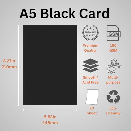 Hawksbill A5 Black Cardstock 160 GSM 20 Pack – Premium Smooth Paper for Crafts & School Projects 2