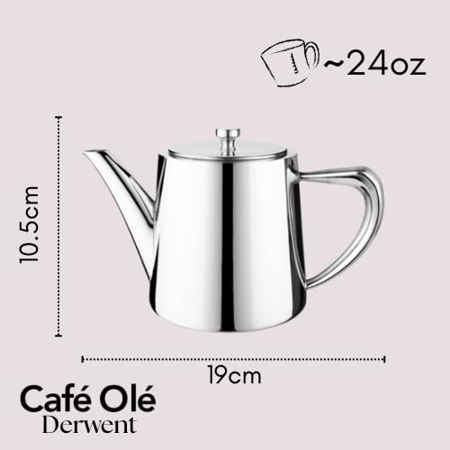 Café Olé Derwent Teapot - 24oz (680ml) | Stainless Steel | Cool-Touch Handle 6