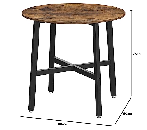 VASAGLE Round Dining Table - Industrial Design | 80 x 75 cm | Rustic Brown & Black