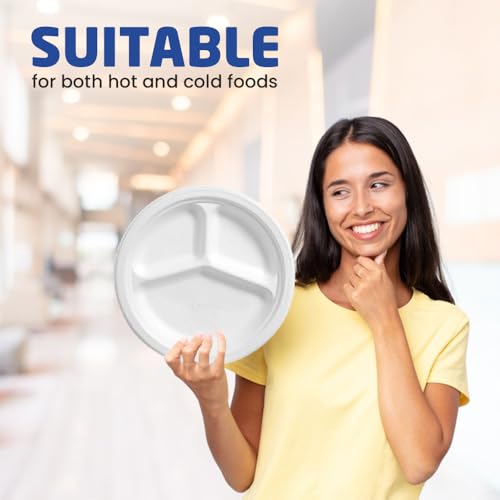 1ABOVE 10 Inch 3 Compartment Disposable Bagasse Plates - 50 Pack | Compostable & Durable 4
