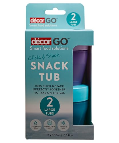 Décor Go Click & Stack Snack Tubs - 2 Pack Leakproof Food Storage | 300ml | Stackable 4