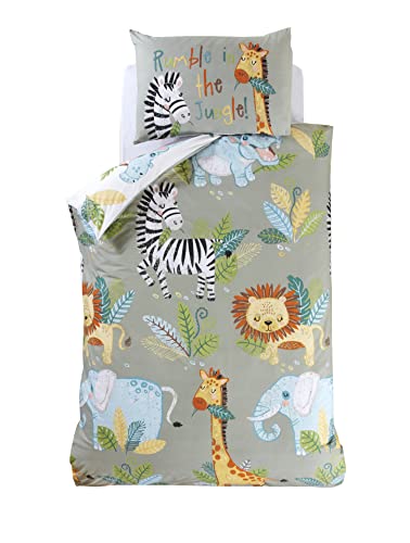 Rapport Home Rumble In The Jungle Kids Duvet Set - Reversible Green Animal Print | Single Size | Polycotton 7
