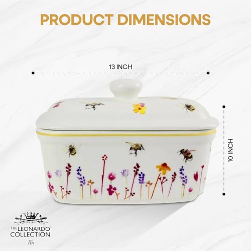 The Leonardo Collection Jennifer Rose Busy Bees Ceramic Butter Dish with Lid | 170x90x100mm | Dishwasher Safe 3
