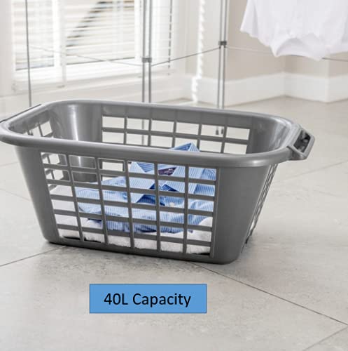 Addis 40L Rectangle Laundry Basket - Hardwearing Plastic | Smokey Grey | Convenient Handles 3