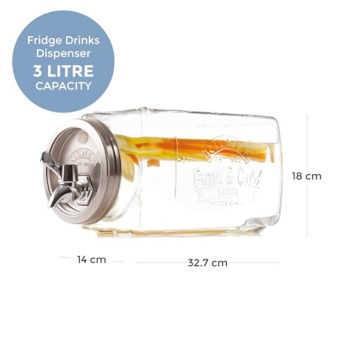 Kilner 3 Litre Glass Fridge Drinks Dispenser with Airtight Tap | Space-Saving Rectangular Design 3