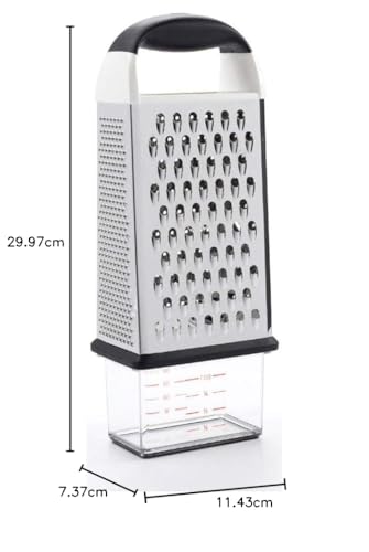 OXO Good Grips Box Grater - 4-Way Stainless Steel Grater and Slicer with Storage Container | Silver/Black 9