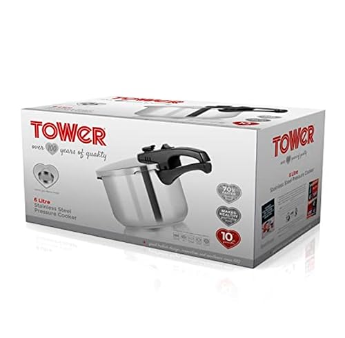Tower T80244 Pressure Cooker - 6L Capacity, 22cm Diameter | Stainless Steel 10