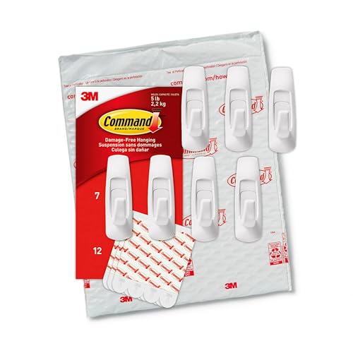 Command Large Utility Hooks - Damage Free Hanging | Holds 5 lbs | White Plastic | 7 Hooks & 12 Strips 10