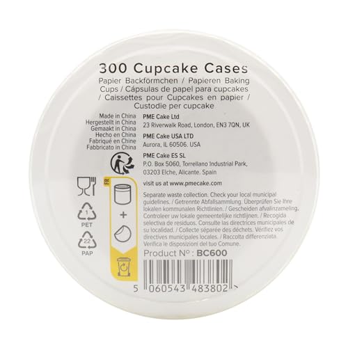 PME White Disposable Cupcake Cases - 300 Pack | Standard Size 51 x 30mm | Grease-Proof Paper 3
