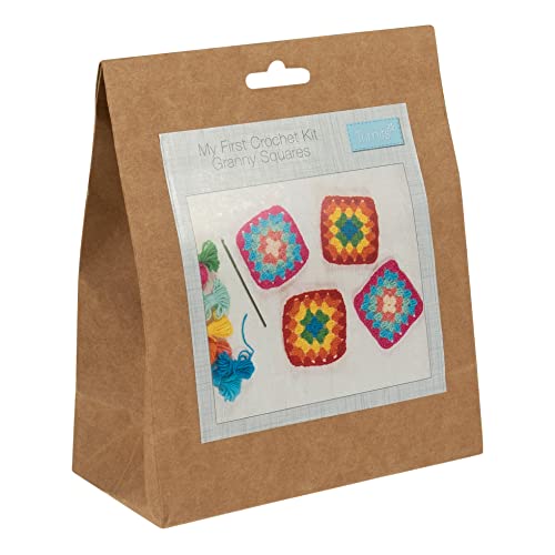 Trimits 'My First' Crochet Kit - Makes 4 Granny Squares | Polyester Yarn | Includes Hook 2