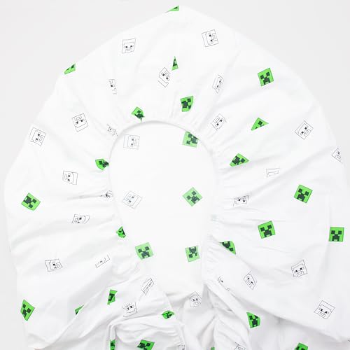 Minecraft Single Fitted Sheet - Official Licensed Creeper/Steve Design | 90 x 200 x 26cm | Polycotton 4