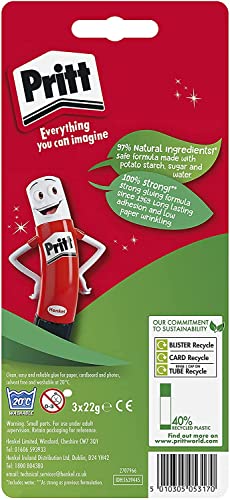Pritt Glue Stick - Strong Hold Craft Glue for School & Office | 3 x 22g Sticks 3