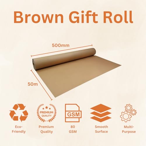 Hawksbill Kraft Paper Roll - 80 GSM Recyclable Brown Paper for Crafts & Packaging | 500mm x 50m 2