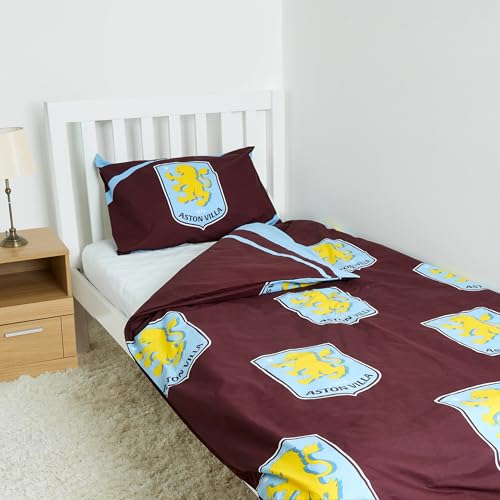 The Gift Scholars Aston Villa FC Single Duvet Cover Set | Reversible Polycotton | 135x200cm