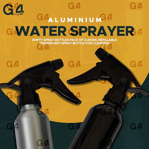 G4GADGET Aluminium Water Sprayer Empty Spray Bottles - 2 Pack, 200ml Refillable | Adjustable Mist/Stream