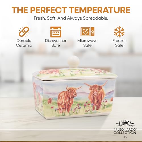 The Leonardo Collection Jennifer Rose Gallery Highland Cow Butter Dish | Fine China | Round